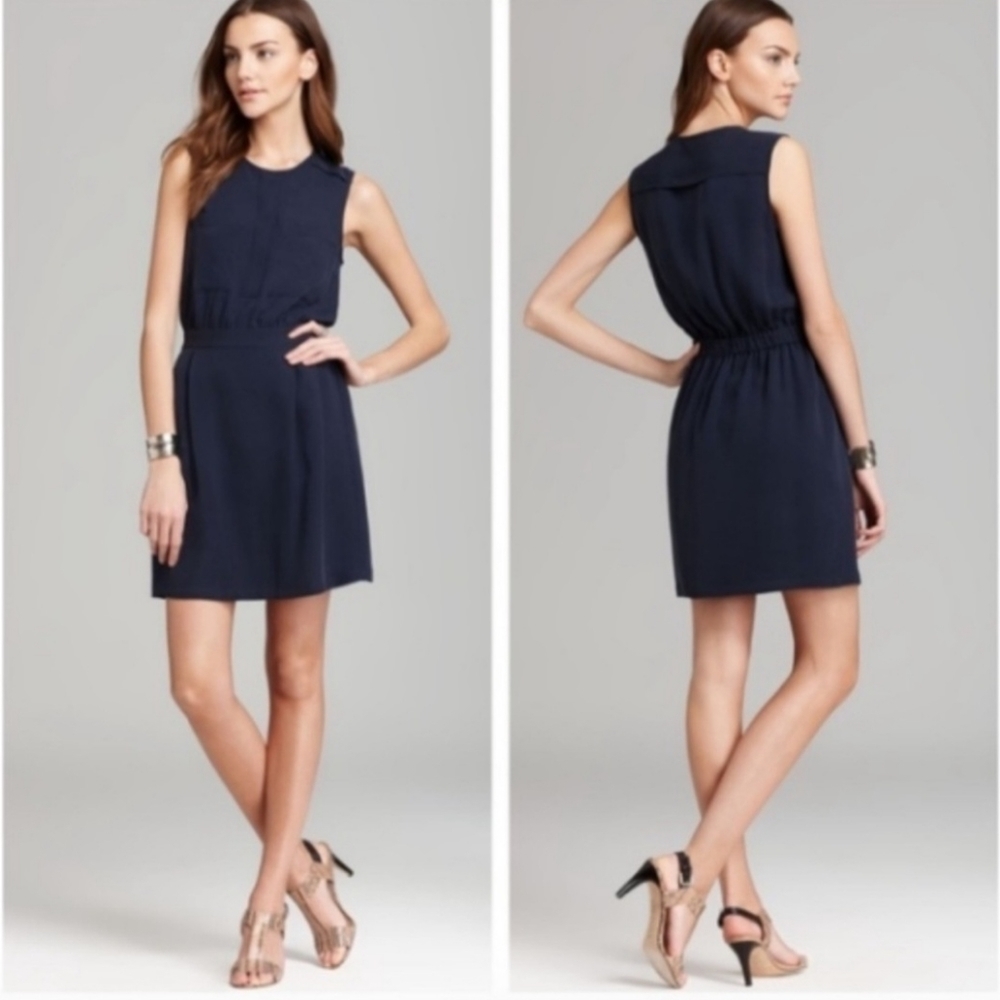 Theory Horatia Black Linen Blend Smocked Mini Dress Women's Size P/0